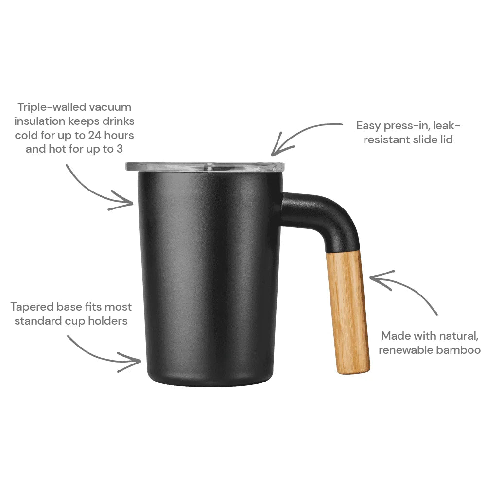 12 oz Insulated Stainless Steel Camp Cup with Bamboo Handle